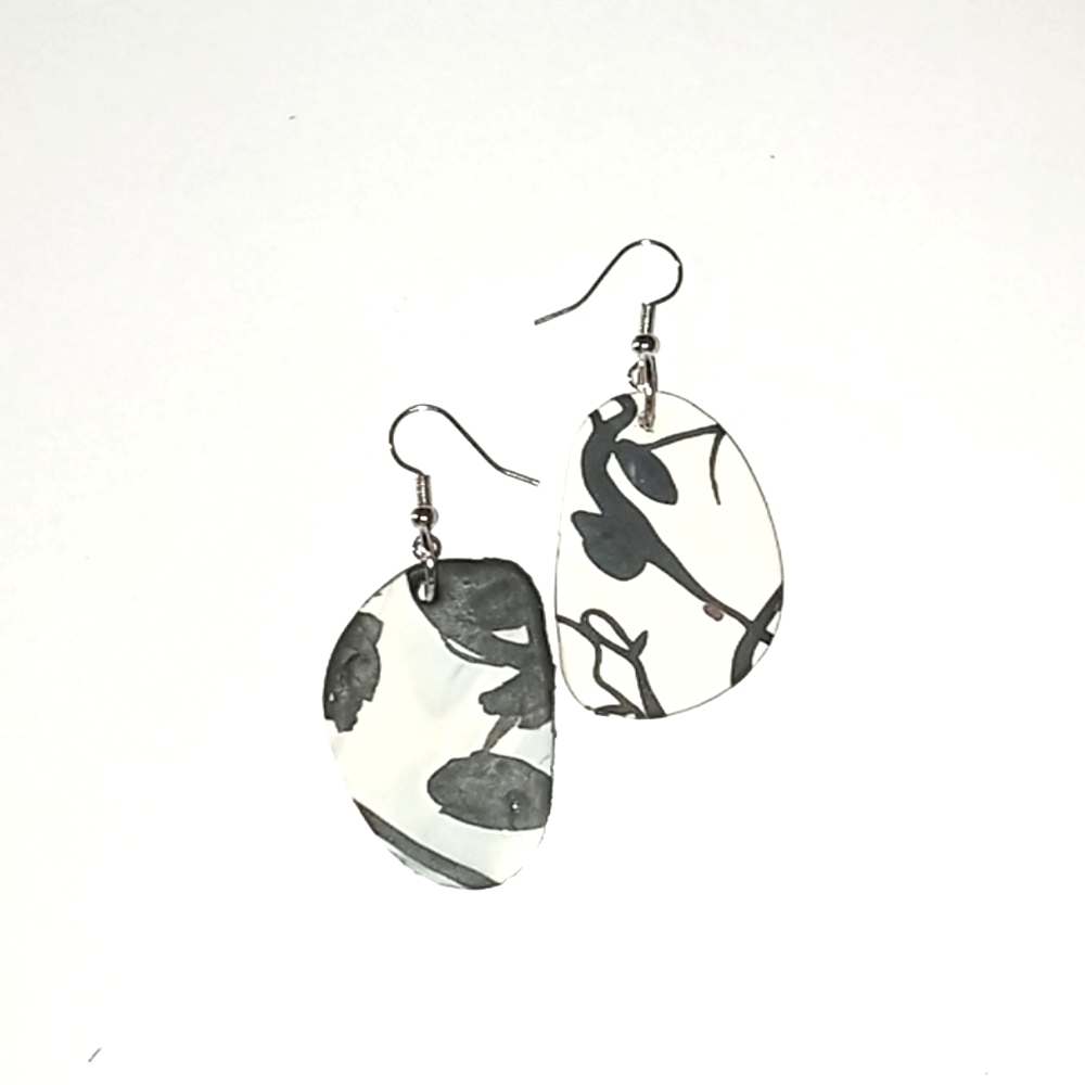 Clay Earrings-Black n Cream Dancers